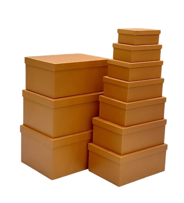 A set of 10-piece gift boxes made of golden cardboard