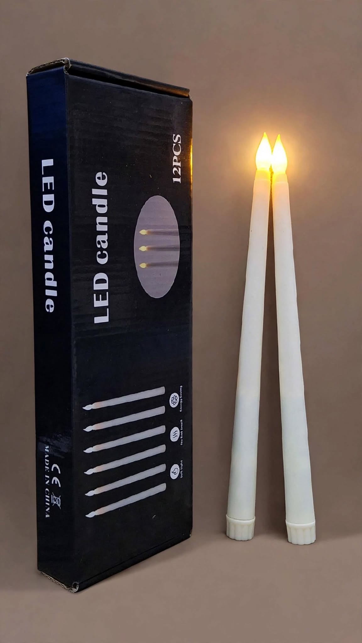 Candle stick yellow light 28 CM off white 12 pices