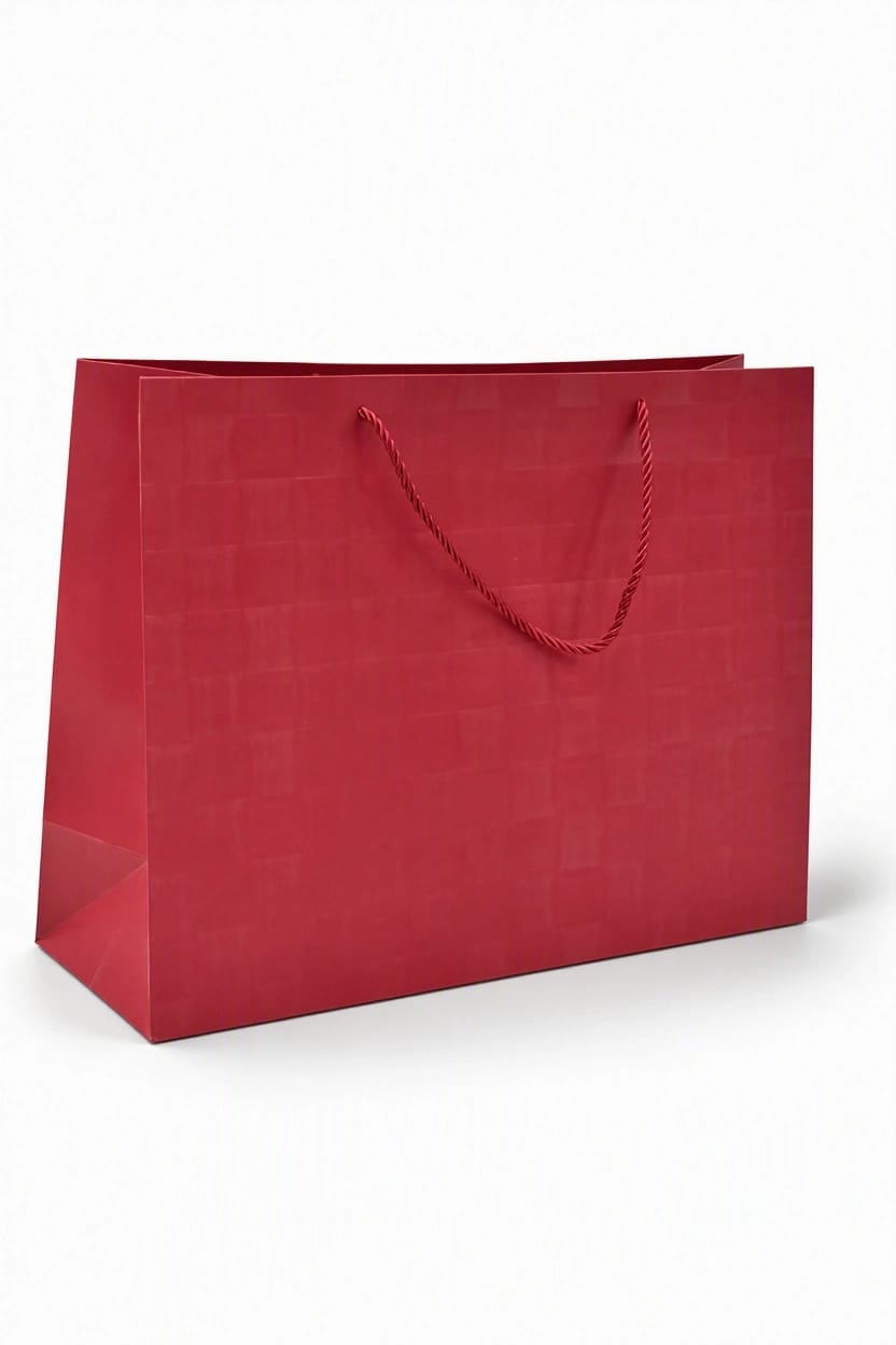 Dark red gift bags with a ribbed design (pack of 12) - Size: 42 × 31 × 14 cm