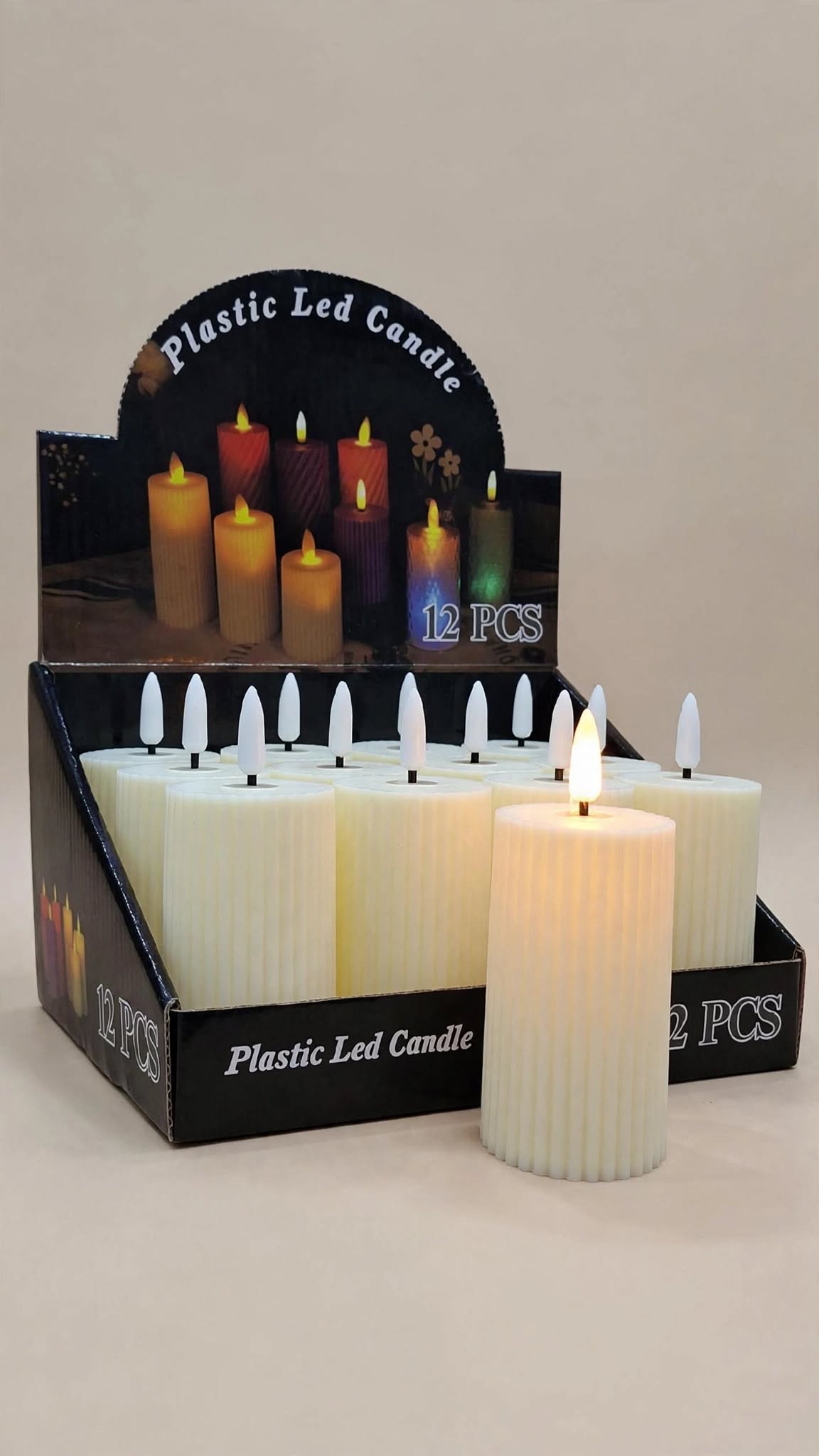 LED movable candle light w 5 CM* 9 CM medium off white 12 pieces