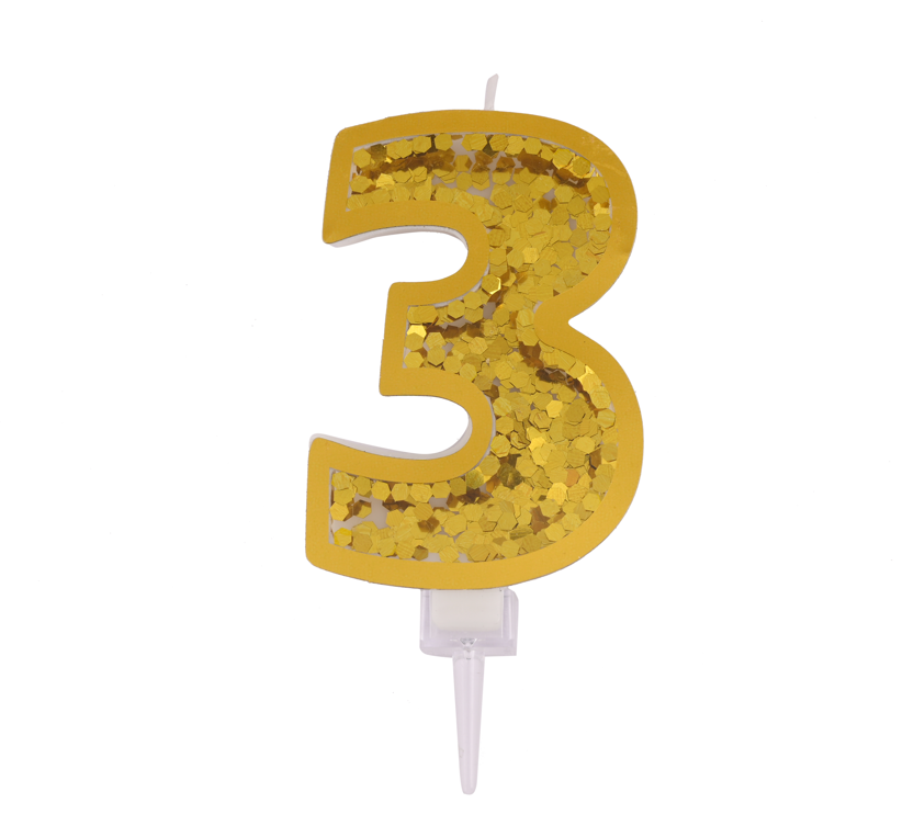 Gold Sequin Candle Numbers 3