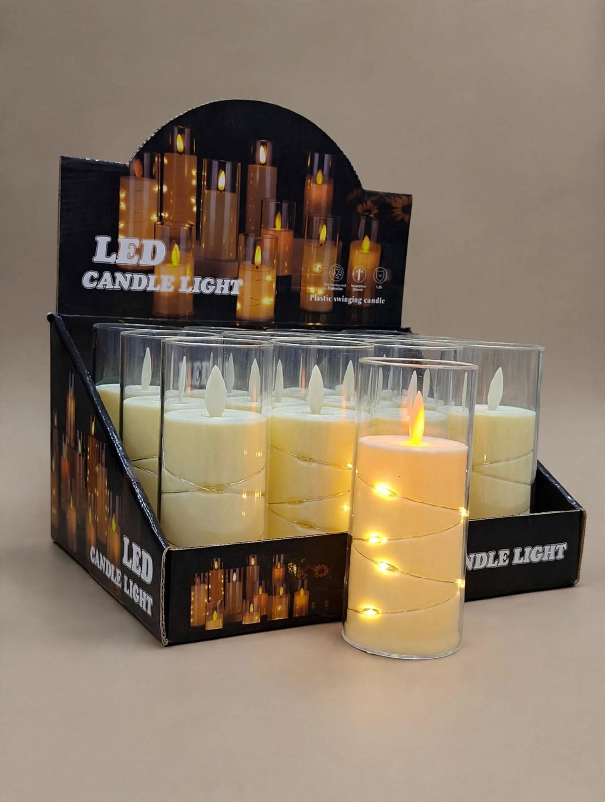 Plastic cup lighted and movable candle with Led light around 5.50 CM * 12.5 CM medium 12 pcs