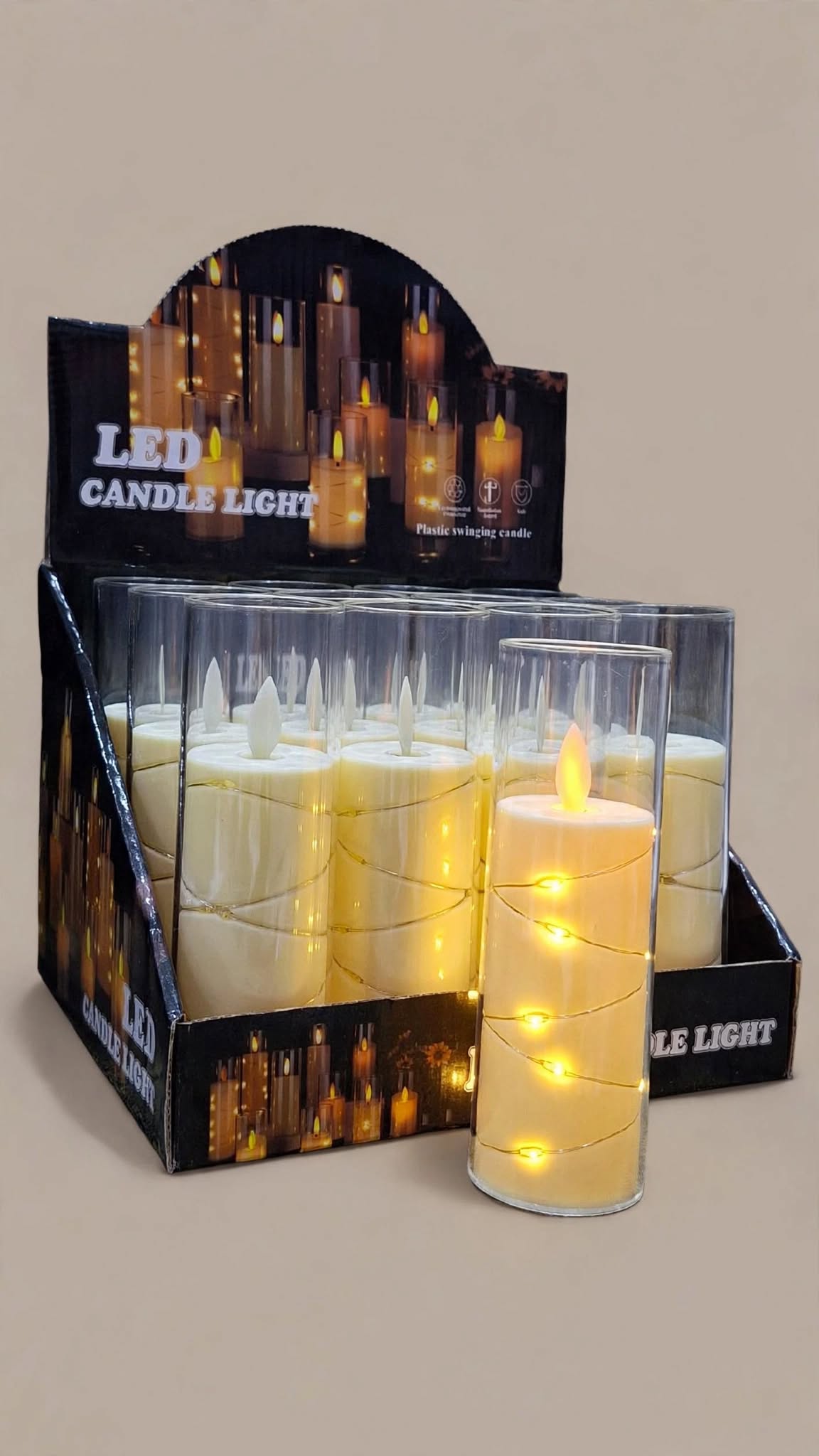 Plastic cup lighted and movable candle with Led light around  5.5 CM * 15 CM large 12 pcs