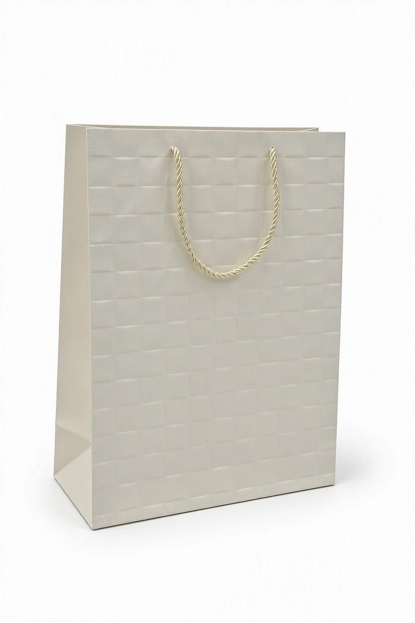 Cream-colored gift bags with vertical ribbed patterns (set of 12) – Size: 42 × 31 × 14 cm