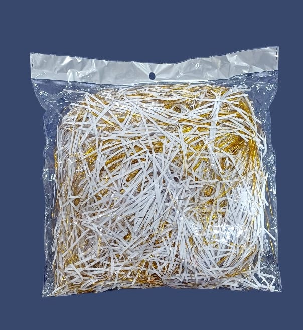 Shredded paper gift filler for filling gift boxes, gift baskets and bags, 100 grams