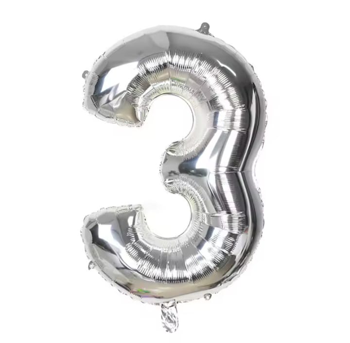 Silver foil number balloon, size 43 cm, 18 inches