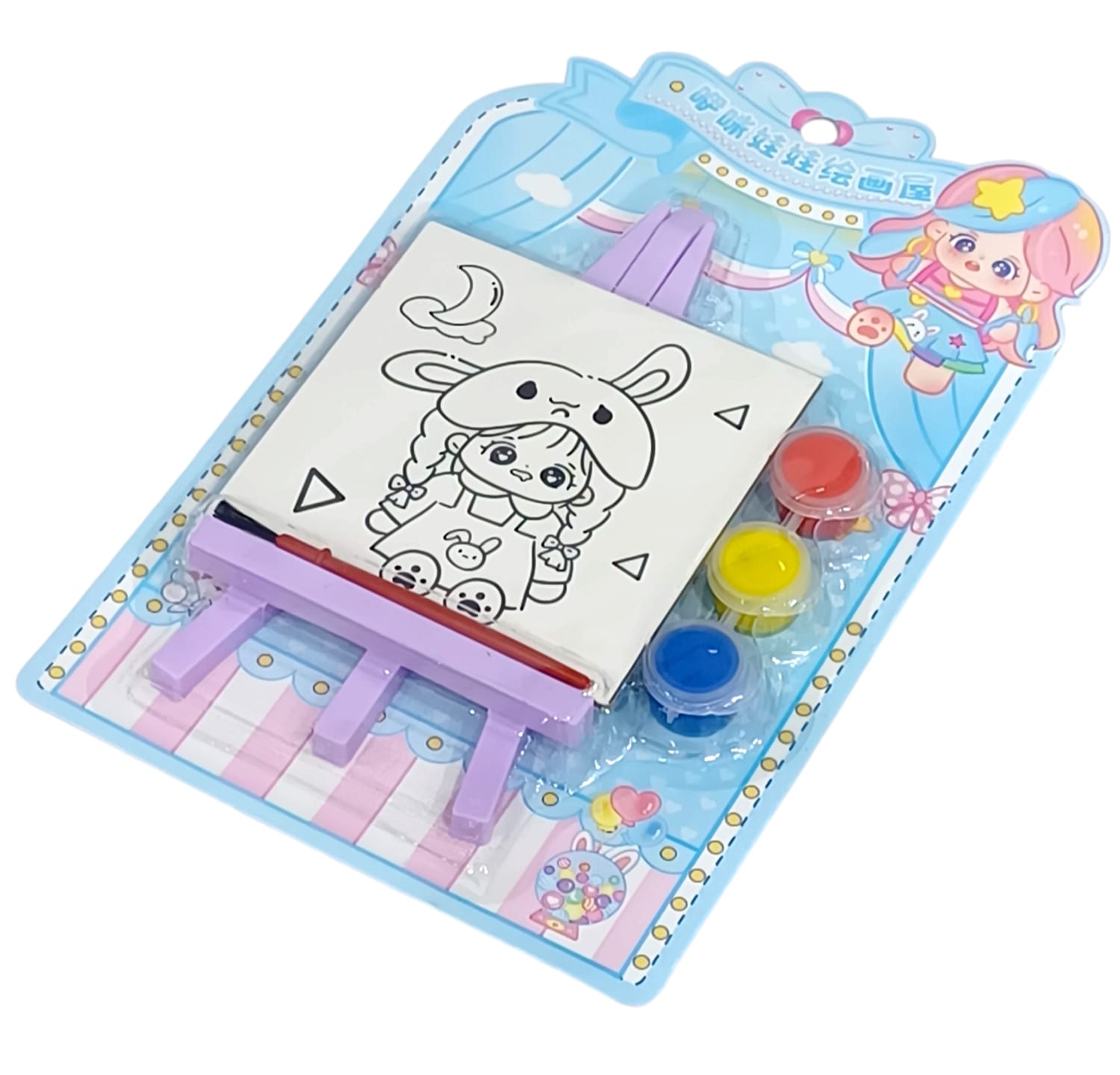 A colorful drawing set with an easel to develop the child's skills