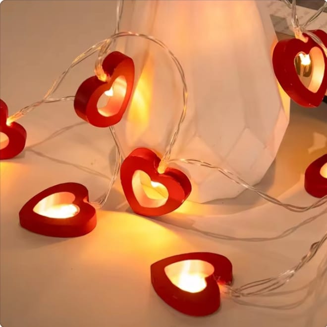 Heart-shaped wooden LED string light for Valentine's Day and wedding decor, 2 meters  old  2 meters