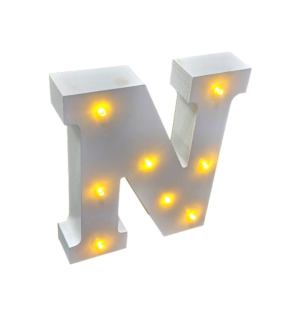 White Wooden Alphabet Decorative Lights with Battery Operated Warm Lights 16CM ×19CM