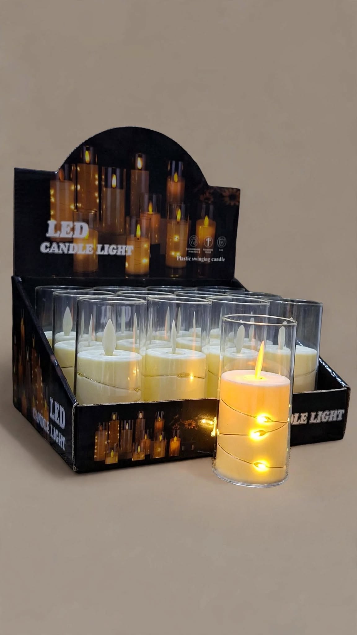 Plastic cup lighted and movable candle with Led light around  5.50 CM * 10.5 CM small 12 pcs