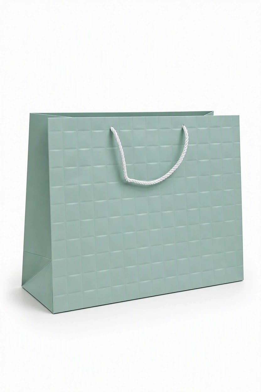 Tiffany-colored gift bags with a ribbed design (pack of 12) - Size: 42 × 31 × 14 cm
