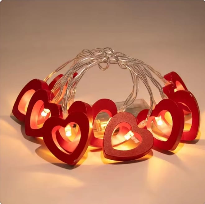 Heart-shaped wooden LED string light for Valentine's Day and wedding decor, 2 meters  old  2 meters