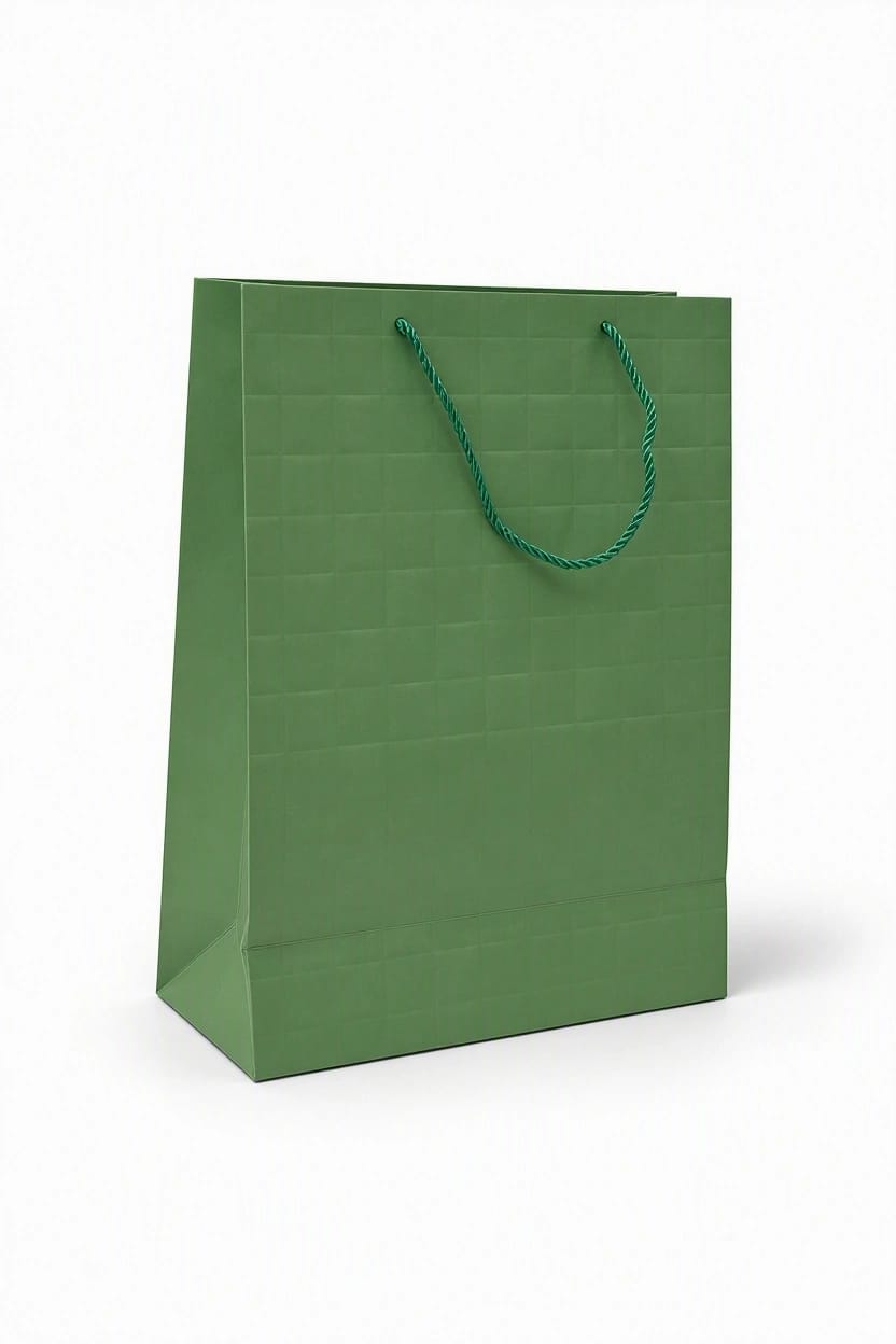 Green gift bags with vertical ribbed patterns (set of 12 bags) – Size: 42 × 31 × 14 cm