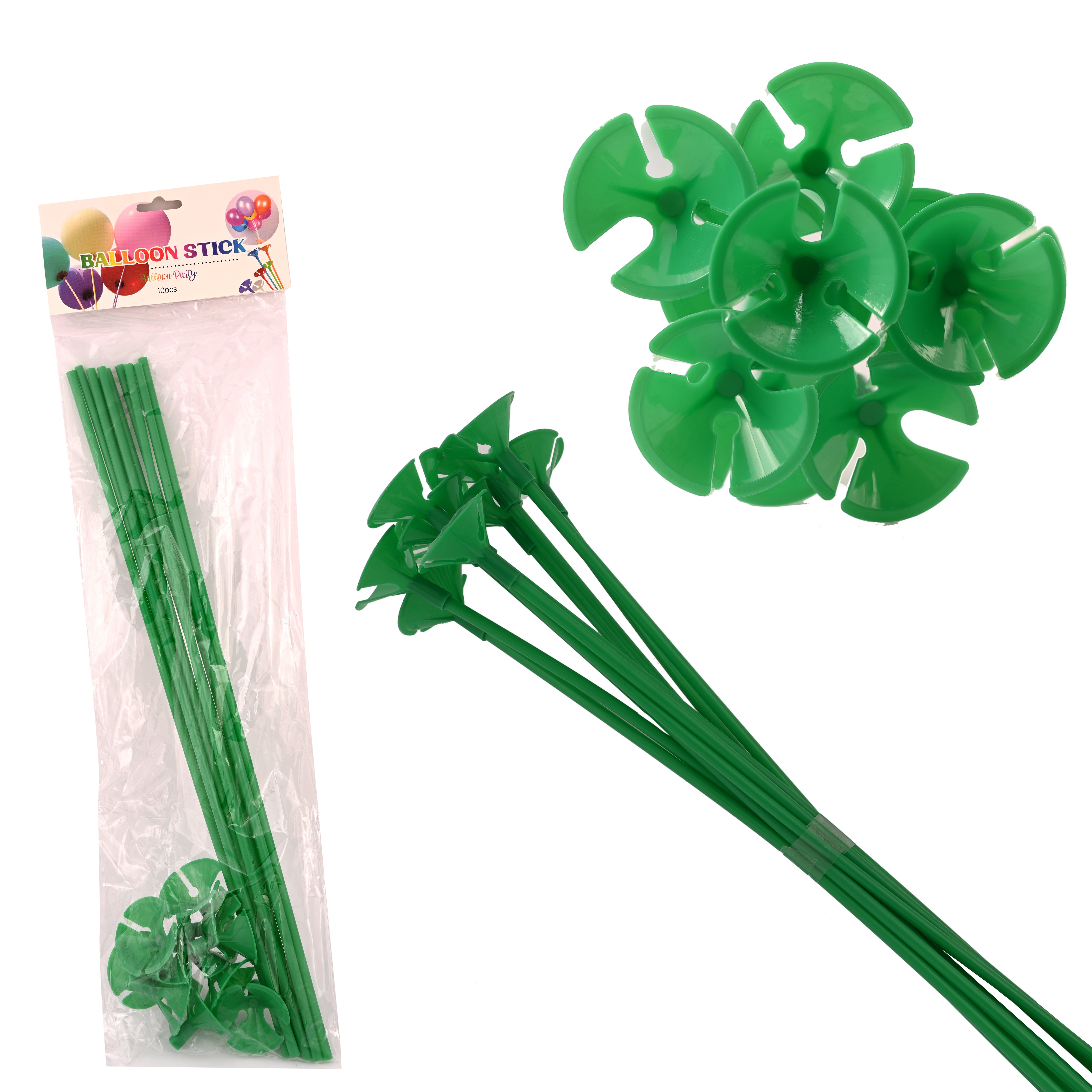 Green balloon stick, bag of 10 pieces