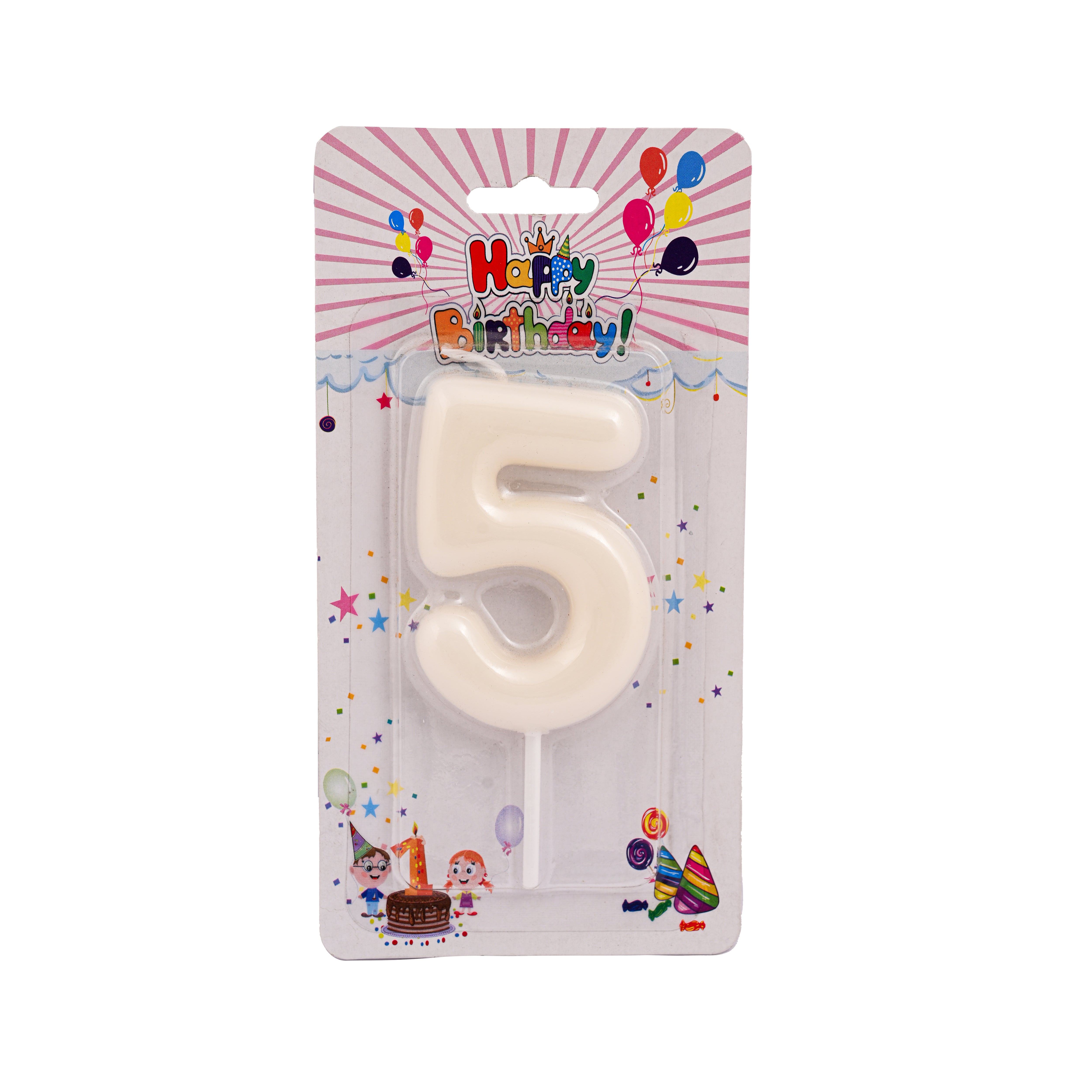 Off White Birthday Candle Number 5