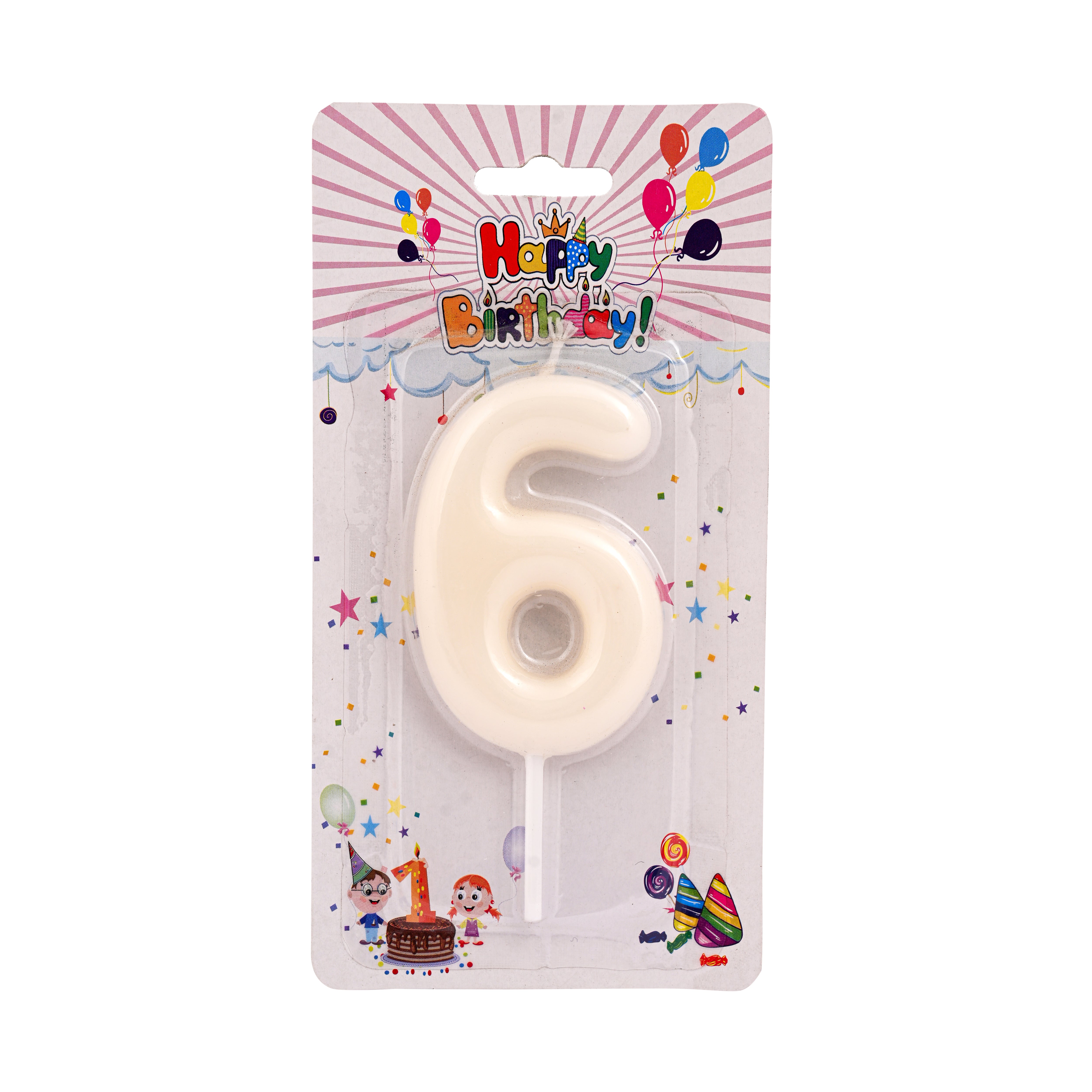 Off White Birthday Candle Number 6