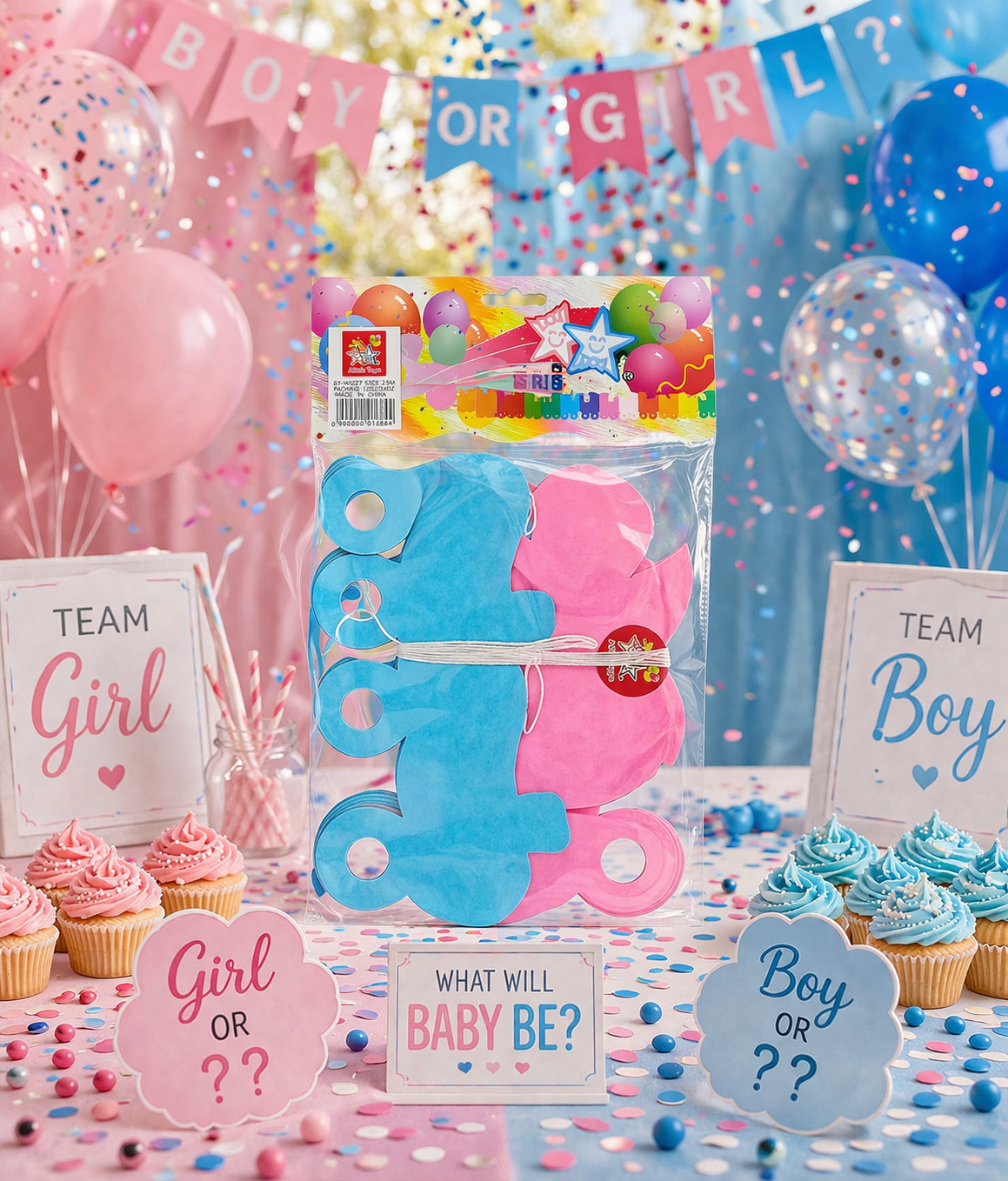 Boy or Girl? Premium Gender Reveal Hanging Decor Set 80+ pieces