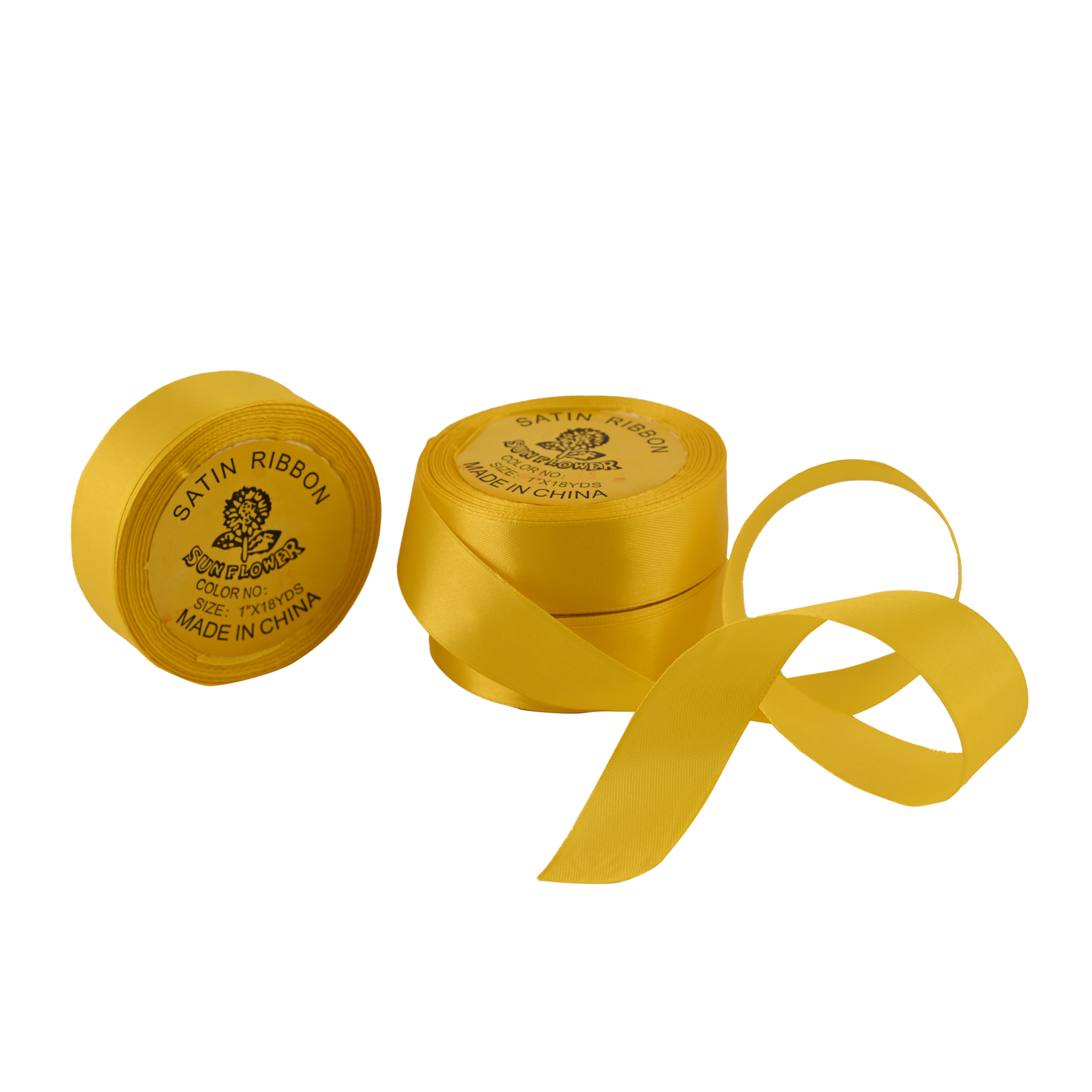 Yellow Satin Ribbons, 1 Inch, 3 Pieces