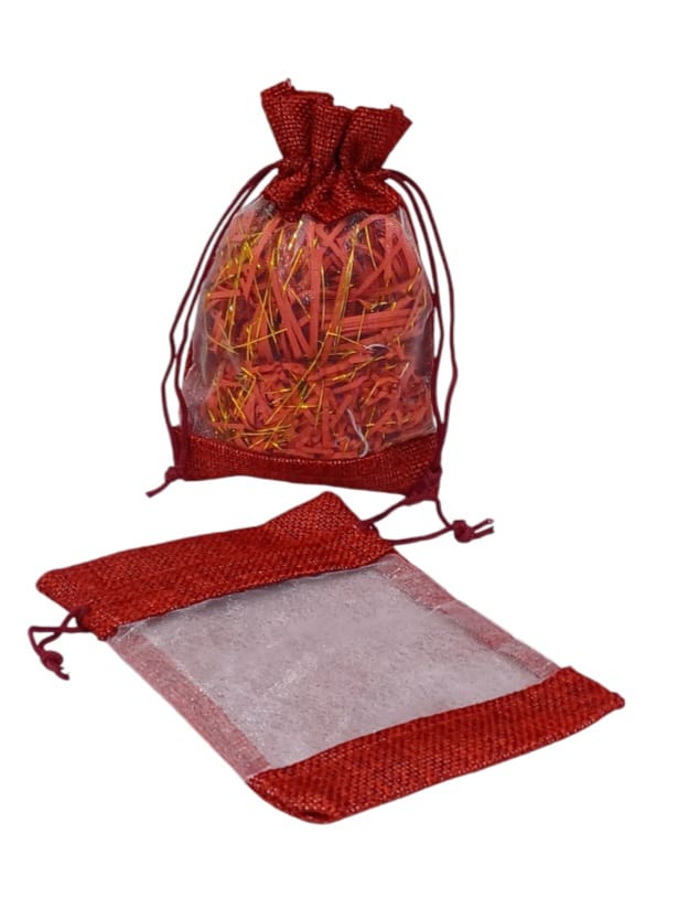 Burlap distribution bags with a transparent front(12 pieces)XL(23×17CM)