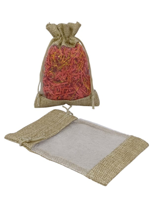 Burlap distribution bags with a transparent front(12 pieces)XL(23×17CM)