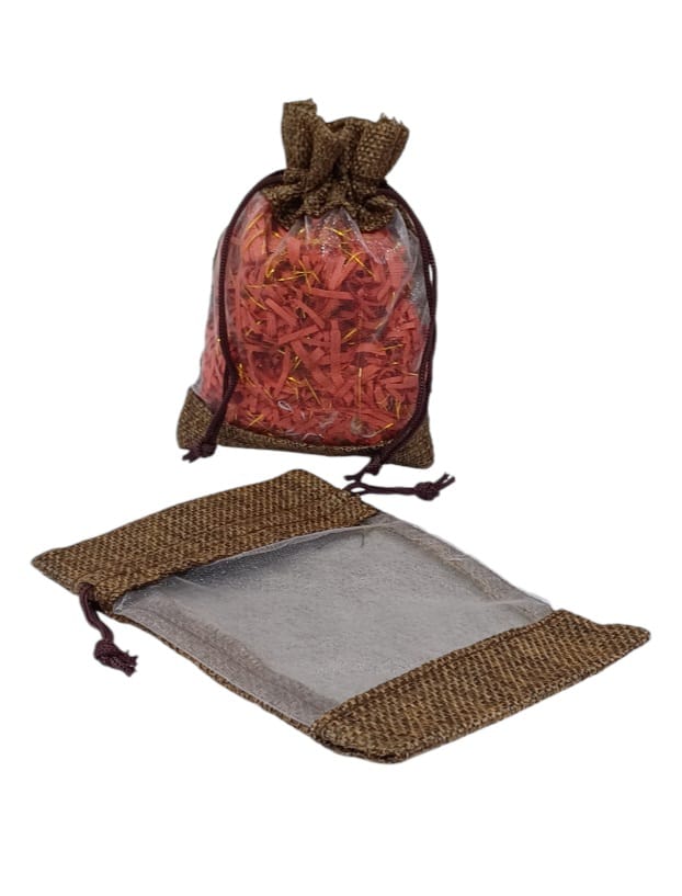 Burlap distribution bags with a transparent front(12 pieces)L(20×15CM)