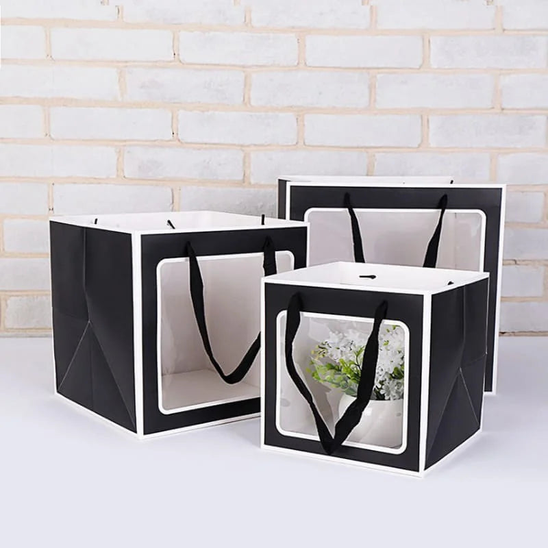 Black square bags with transparent front, 12 pieces Size  25CM ×25CM ×25CM