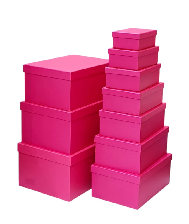 A set of 10-piece gift boxes made of fuchsia cardboard