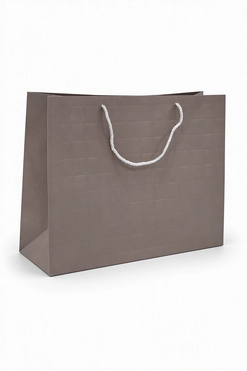 Brown gift bags with a ribbed design (pack of 12) - Size: 42 × 31 × 14 cm