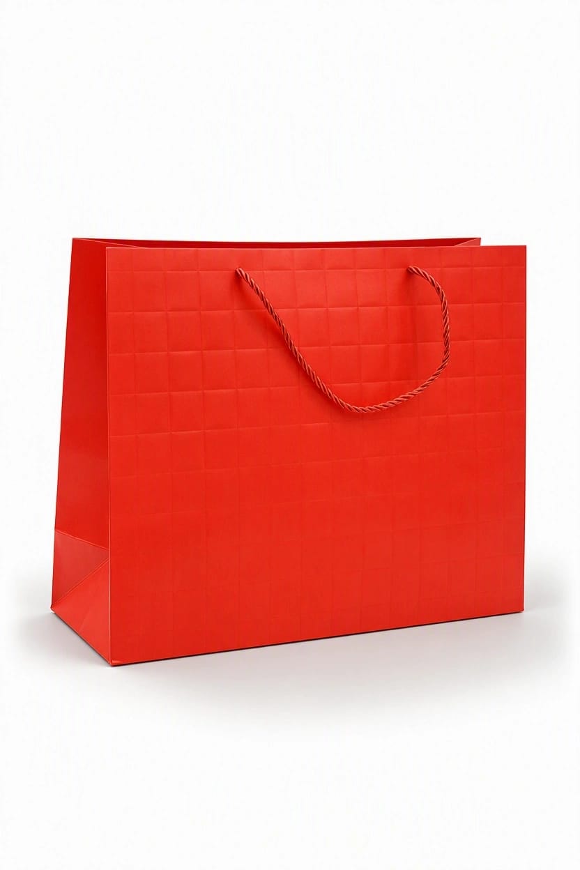 Red gift bags with a ribbed design (pack of 12) - Size: 42 × 31 × 14 cm