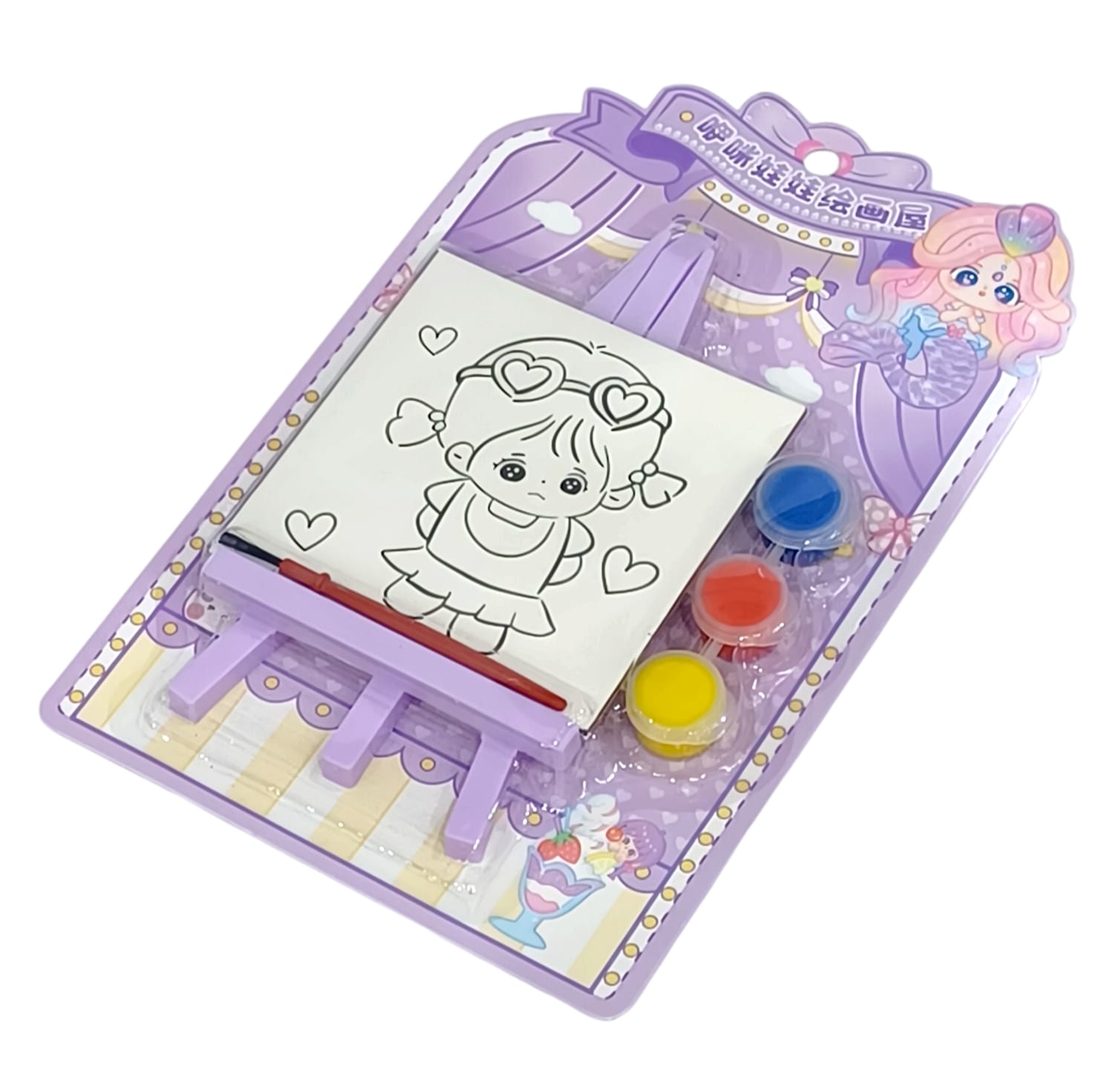 A colorful drawing set with an easel to develop the child's skills