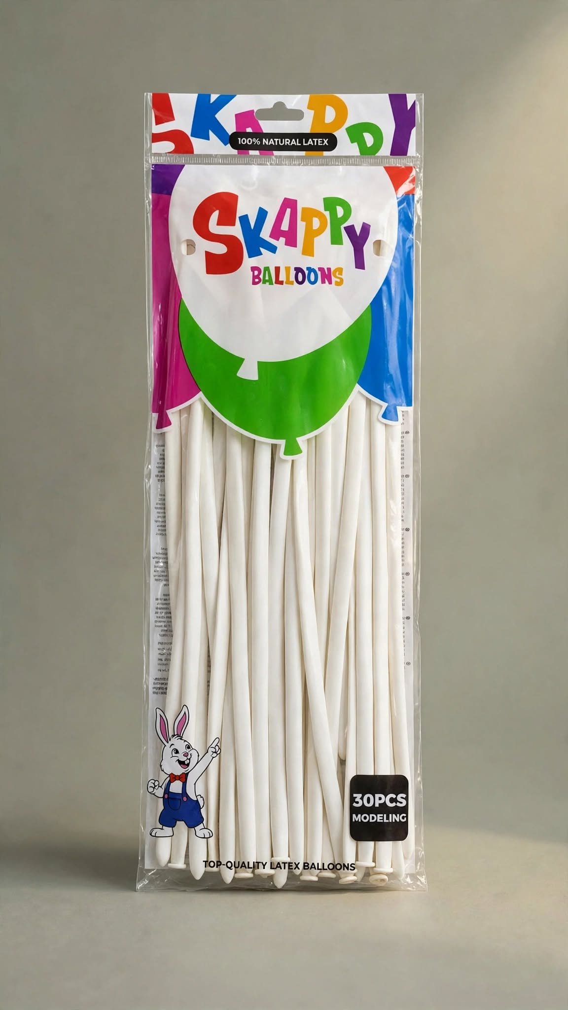 Long white latex balloons for modeling (approximately size 260Q)