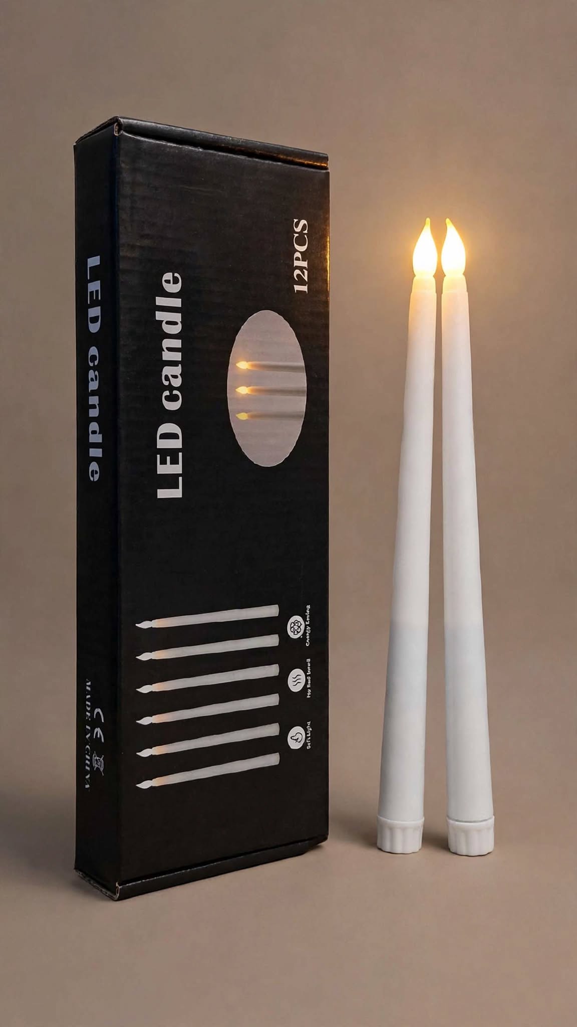 Candle stick yellow light 28 CM White 12 pieces