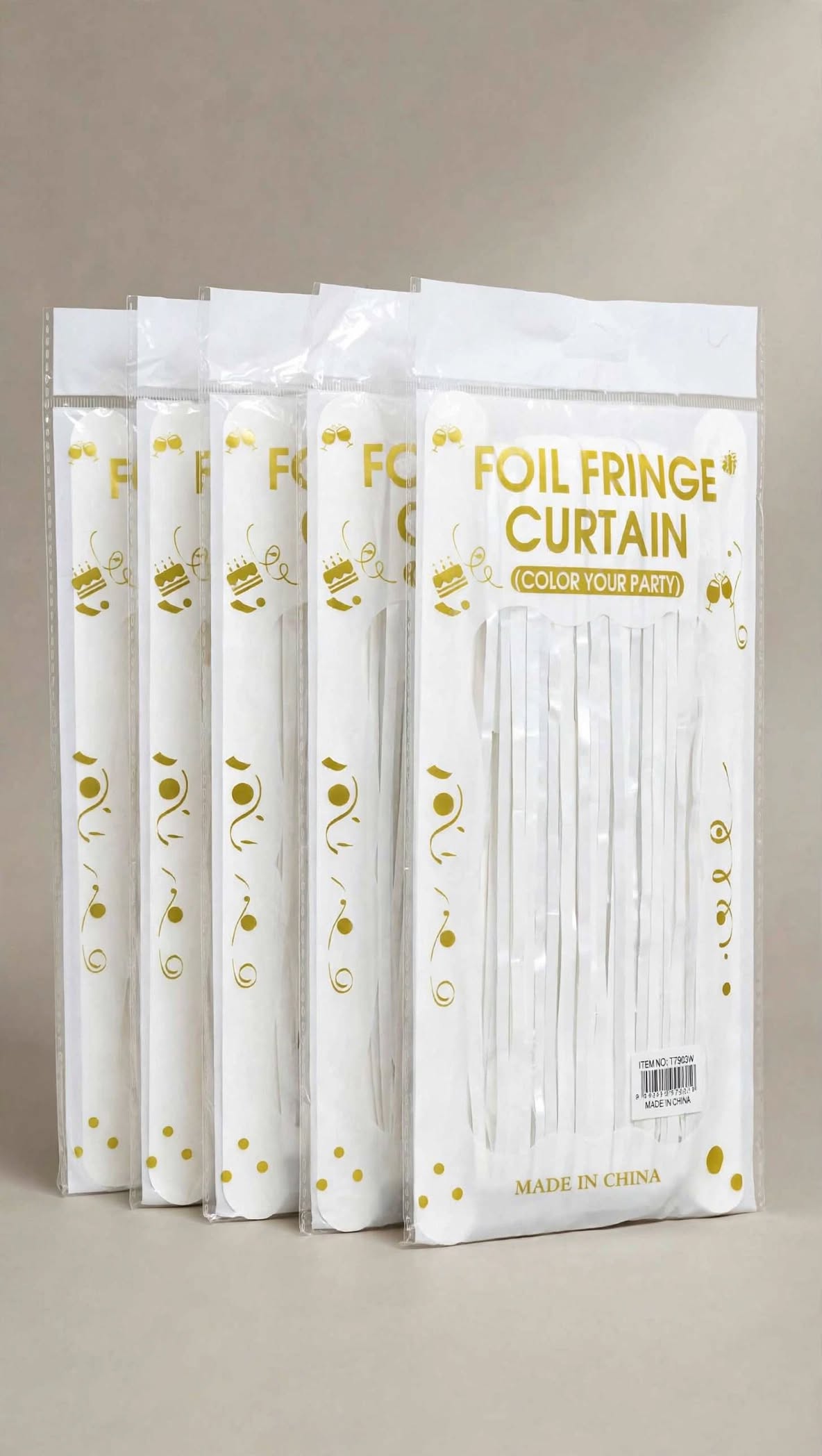 Set of 5 shiny white fringe curtains (size 3.2 x 6.5 ft),