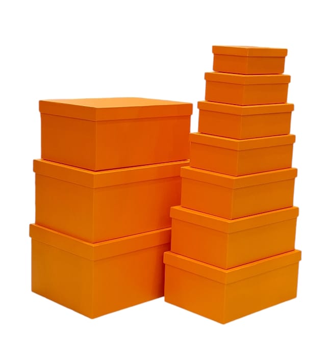 A set of custom boxes consisting of ten pieces of strong, colored cardboard