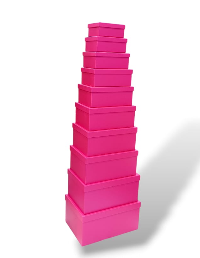 A set of 10-piece gift boxes made of fuchsia cardboard