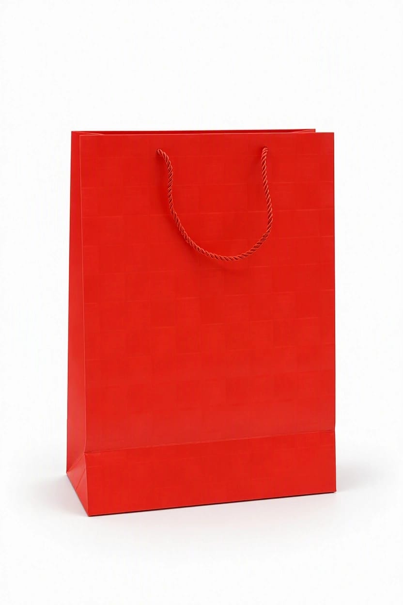 Red gift bags with vertical ribbed patterns (set of 12 bags) – Size: 42 × 31 × 14 cm
