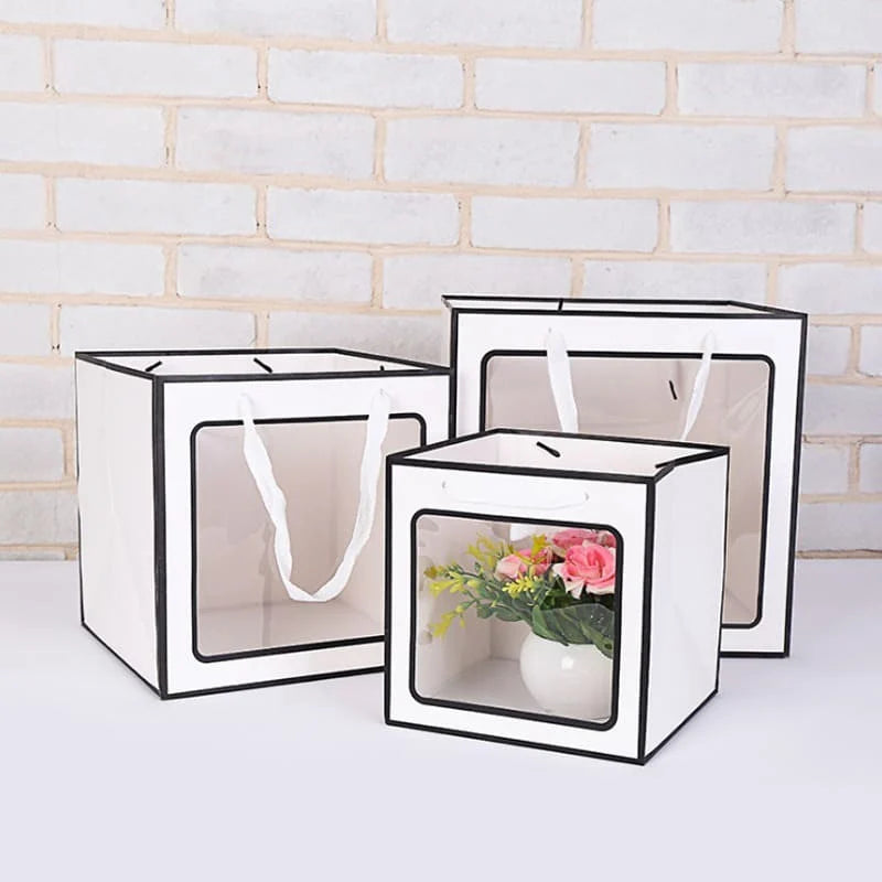 12pcs white clear front square gift bags Size  20CM ×20CM ×20CM