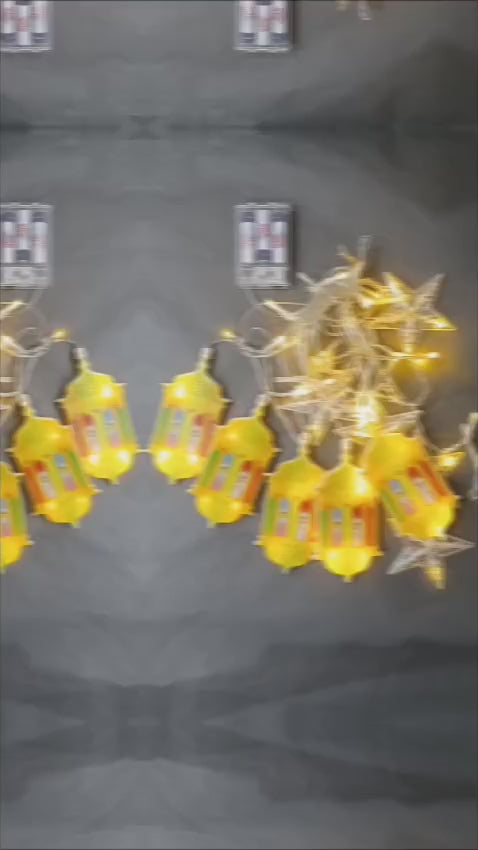 Luminous Ramadan decorations with star lantern shape, 2 meters, 10  lines yellow